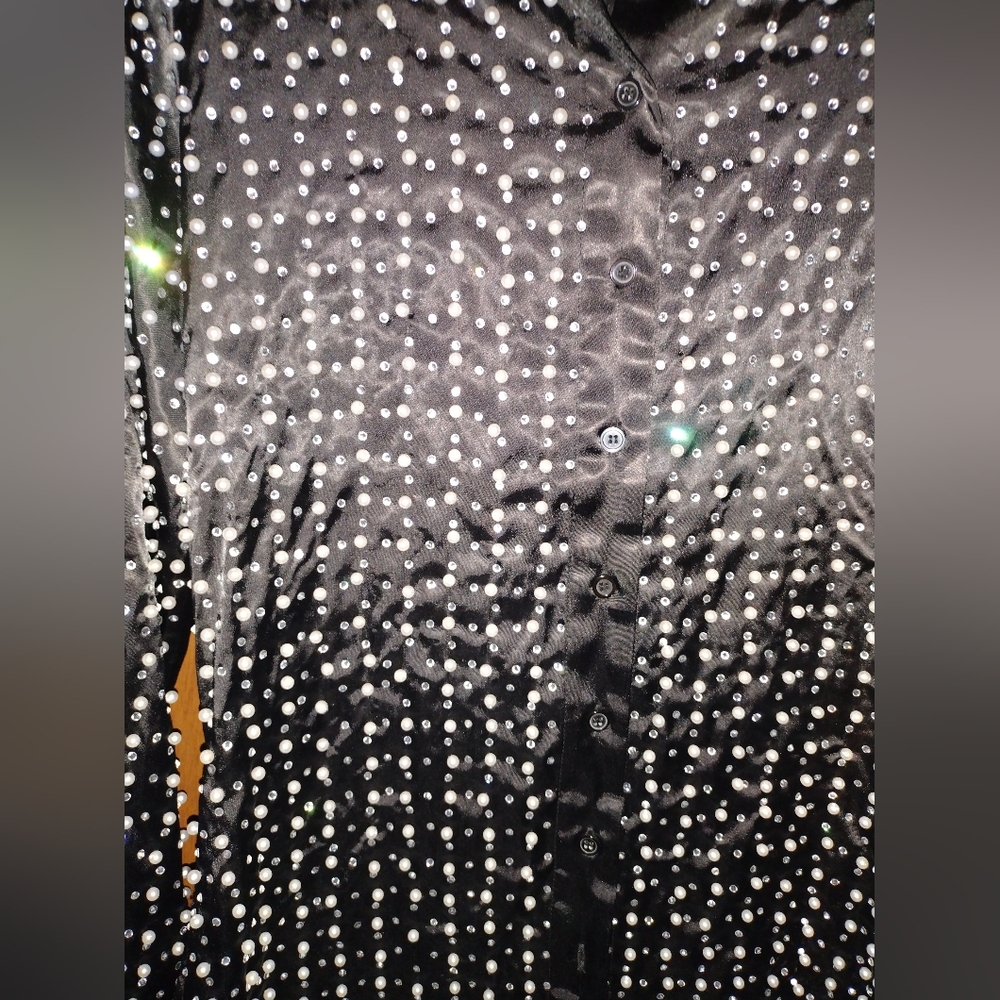 Rhinestone Pearl black and rhinestone shirt dress